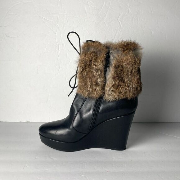Rudsak Fur Trim Leather Wedge Heels EUR Size 39 US 8.5? - Picture 4 of 12